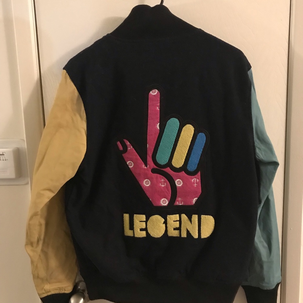 Pink dolphin legend varsity jacket with leather
